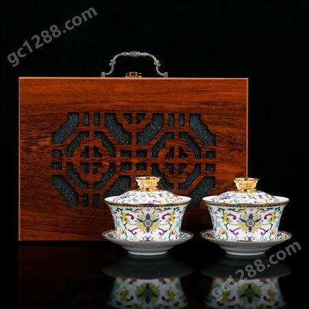 景德镇三才盖碗单个泡茶碗 珐琅彩仿古陶瓷盖碗对杯价格