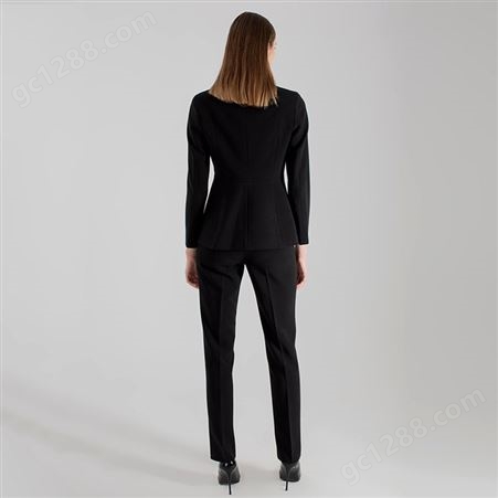 欧美2021年新款私人定制女装青果领双排暗扣黑色小脚裤西服套装