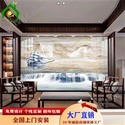 新中式大理石纹理山水一帆风顺电视背景墙 微晶石 一品瓷