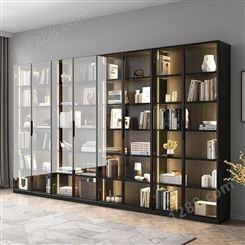 书柜组合 LED灯深色玻璃书柜 铝合金钢化玻璃门书柜 感应灯落地书房置物书橱