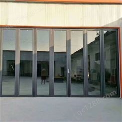 深灰铝合金折叠门 金意享重型玻璃大折叠门 海边抗风性能好的铝合金折叠门